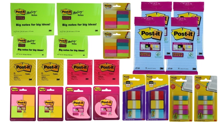 Post-it Office Multi-Set Super Sticky Haftnotizen verschiedene Farben Formen Größen Index Tabs Bürobedarf